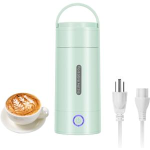 Portable Travel Electric Kettle, 300ml Small Electric Tea Kettle, Mini Portable Hot Water Boiler Stainless Materials Automatic Shut off and Dry Protection (Green)