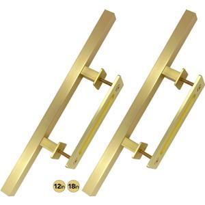 Rio Salto 18-Inch Brushed Brass Gold Barn Door Handle Kit, Closet Door Handle Stainless Steel, Pull Handle and Flush Handle Set, Heavy Duty Large Sliding Door Handles Hardware Included (2-Pack, 18")