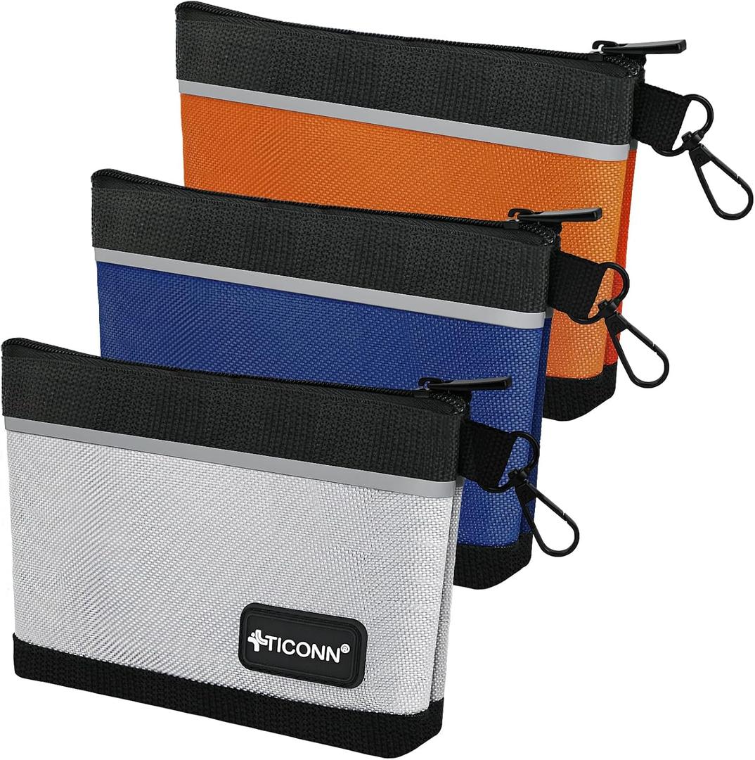 TICONN Tool Pouches with Zipper, 1680D Oxford Small Tool Bags, Waterproof Utility Bag Zipper Pouch for Tool Organizers and Storage (3 Pack Small)