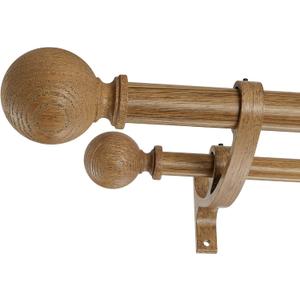 Double Wood Curtain Rods for Windows 140 to 164 Inches,1 Inch Front and 5/8 Inch Back Heavy Duty Curtain Rod with Imitation Wood Grain Ball Finials and Double Aluminum Bracket,Dark Brown Wood Grain