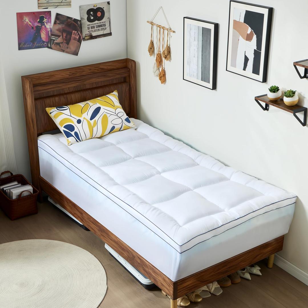 NicePlus Dorm Room Essentials Dual Layer 4 Inch Memory Foam Mattress Topper Twin XL, 2 Inch Cooling Gel Memory Foam and 2 Inch Soft Pillow Top Mattress Pad Cover Back to School