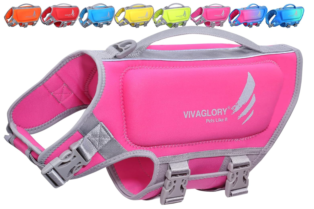 VIVAGLORY Dog Life Vest High Buoyancy Dog Swim Vest, XS, Pink | Life Jacket with Handle & Leash Ring for Boating & Swimming, Sturdy High Visibility for Cat Doggy Puppy, XS