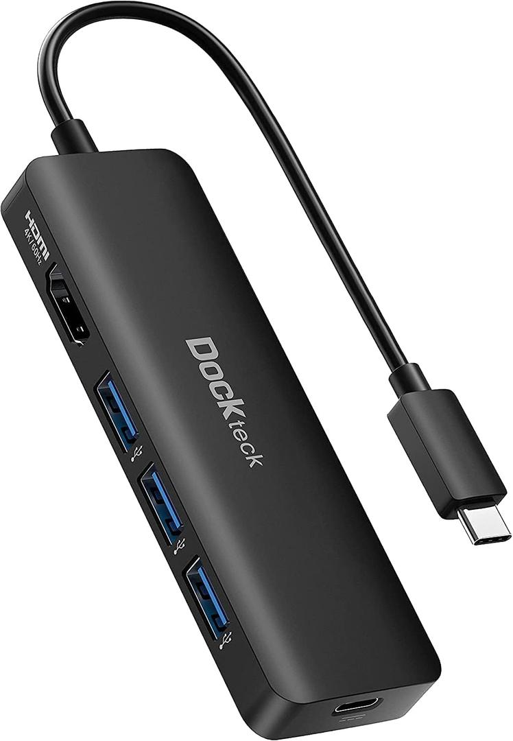 USB C HUB 4K 60Hz, Dockteck USB-C Multiport Adapter 5-in-1 with 4K HDMI, 100W Power Delivery, 3 USB 3.0 Data Port for MacBook Pro/Air M1 2020, iPad Pro 2021, iPad Mini 6, Surface Pro and More (Black)