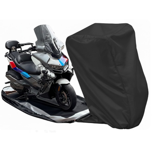 Full Enclosed Motorcycle Cover Waterproof Outdoor/Indoor Storage Waterproof Motorcycle Cover Heavy Duty with Reflective Strips Fits Scooter/Touring Motorcycles Length up to 108" Full Black