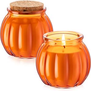 2 Pack Pumpkin Shaped Scented Candles Fall Pumpkin Spice Candles Decor Natural Soy Wax Candle for Home Autumn Halloween Thanksgiving Gift Farmhouse Decoration (Orange)