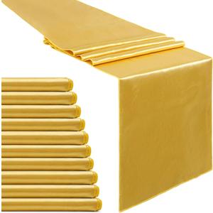 B-COOL Gold Table Runner Satin Table Runners Table Runners 10 Packs 12x108 inch Silk Smooth Fabric for Baby Shower Wedding Party Decorations