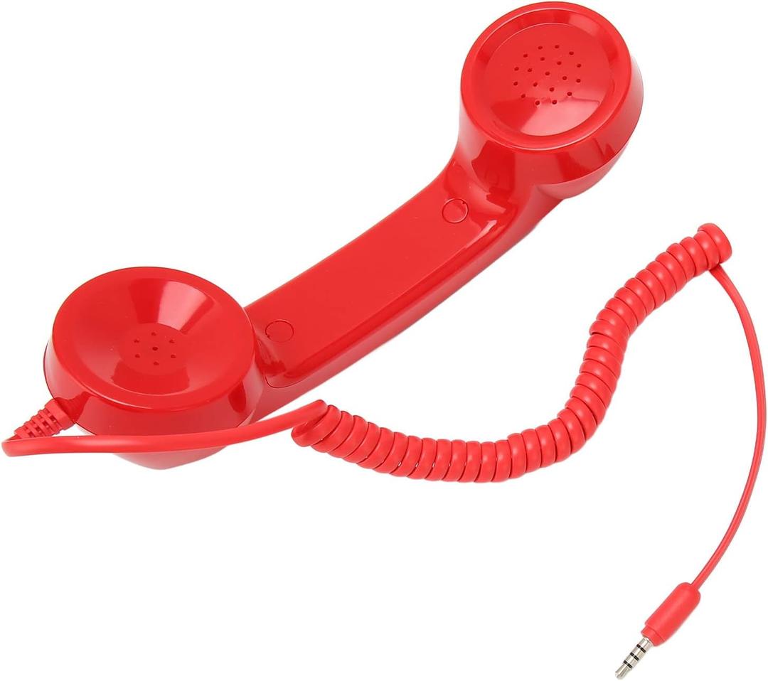 Retro Phone Handset, Phone Telephone Receiver, Multifunction Radiation Proof Handheld Cell Phone Receiver with 3.5mm Sound Plug for Mobile Phones Computers (Red)