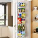 Delamu Pantry Door Organizer, Adjustable Metal Over the Door Pantry Organizer Rack, 6-Tier Over the Door Spice Rack, Kitchen Pantry Door Organizers and Storage, D5 W12 H52.1 inch, White, Small