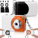 2 Pack Mini Keychain Camera with 16 GB Card 960p Small Digital Video Camera Recorder 150 Mins Battery Life Compact Video Camcorder for Travel Study Recording, Grey and Orange Color
