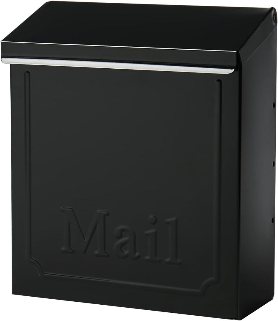 ARCHITECTURAL MAILBOXES Townhouse Vertical Small Capacity, Galvanized Steel Wall Mount Mailbox, 4.1 x 8.6 x 10.1 inches, Black