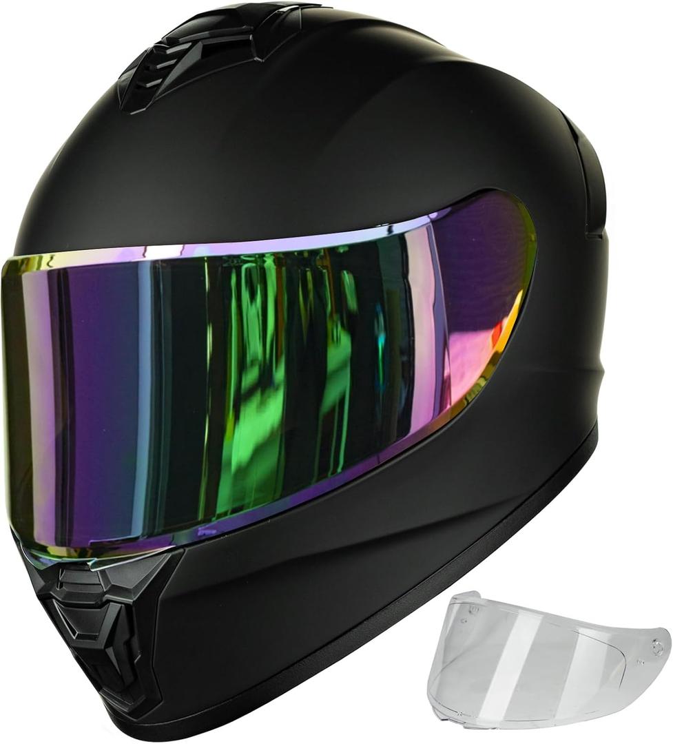 Motorcycle Helmets for Adult Men Women, Full Face Lightweight Street Bike Racing DOT Helmet with Extra Clear Visor Model AU-T801 (Medium, Matte Black)