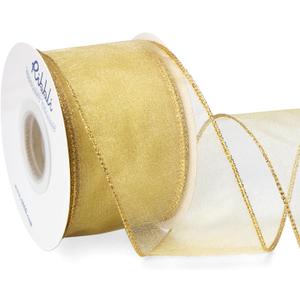 Ribbli Champagne Gold Organza Wired Ribbon, Gold Sheer with Metallic Edge,2-1/2 Inch x 20 Yards Christmas Tree Ribbon for Decoration Large Gift Wrapping,Wedding Decoration. Ribbli Champagne Gold Organza Wired Ribbon, Gold Sheer with Metallic Edge,2-1/2 Inch x 20 Yards Christmas Tree Ribbon for Decoration Large Gift Wrapping,Wedding Decoration.