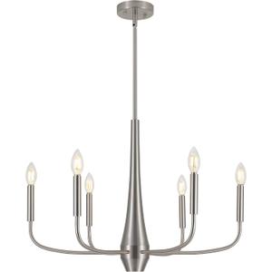 Brushed Nickel Chandelier, 6-Light Modern Farmhouse Chandeliers for Dining Room Lighting Fixtures Hanging, Industrial Metal Minimalist Chandelier for Kitchen Bedroom Foyer Entryway Hall
