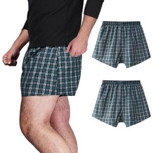 Incontinence Underwear for Men Washable Urinary Leak Proof Boxers with Front Fly Regular Absorbency (Medium, Green Plaid (Pack of 2))