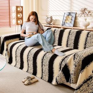 Couch Cover for 2-3 Cushion Couch Sofa Pet Friendly, Boho Sectional L Shaped Sofa Cover Washable for Dogs Cats Kids, Leather Furniture Protector Slipcover Decor for Living Room (Black, 71"*150")