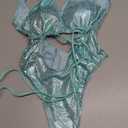 JUMISEE Women Rave Holographic Snakeskin Wrap Swimsuit Sexy Strappy Backless Bathing Suit (Small, Light Blue)