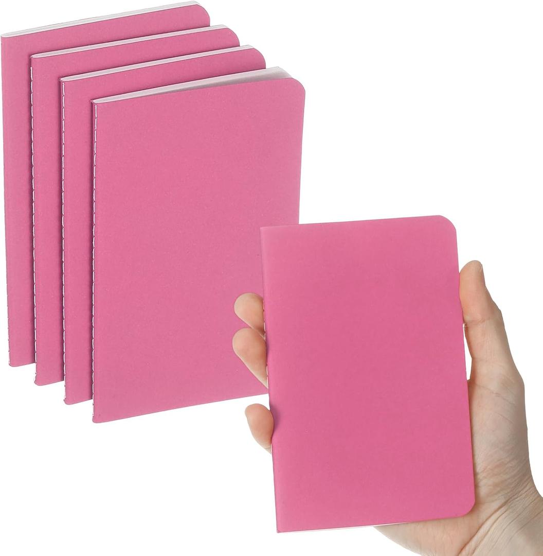PATIKIL 4 Pack A6 Notebook, A6 Journal Mini Notebook Pocket Kraft Memo Notepads Lined Sketchbook Small 3.5x5.5 Inch 30 Sheets for Men Women Office Supplies Purse Travelers, Hot Pink