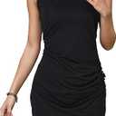 Black Short Dress, 2025 Summer Round Neck Sleeveless Mini Dresses for Women with Tulip Hem, Slim Fit One Side Ruched Bodycon, Size: Medium
