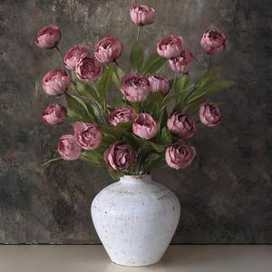 VIERENA 12 Pcs Faux Silk Peony Artificial Flowers for Vase -27", Bulk Fake Peonies Branches with Stems for DIY Bouquet Centerpieces Wedding Fillers Arrangements Shower Decorations (Warm Pink)