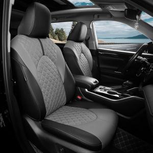 1:1 Custom Seat Covers for Toyota Highlander 2020-2025 7 Seaters, Luxury Waterproof Full Set Seat Cover, Faux Leather Cars Interior Covers Protection-BlackGrey
