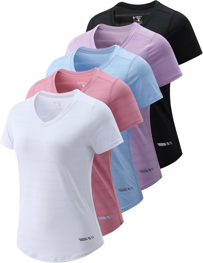 5 Pack Women’s Workout Tops Dry Fit T Shirts – Athletic Short Sleeve Gym Shirts for Women, Running Yoga Active Tees, XL