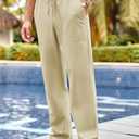 PASLTER Men's Cotton Linen Pants Elastic Waist Drawstring Casual Trouser Lightweight Straight-Legs Loose Beach Yoga Pants (White, L)
