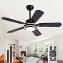 42 Inch Black Ceiling Fans with Lights Remote Control,5 Blades Wood Noiseless Modern Ceiling Fans for Indoor,Outdoor,Bedroom,Living Room,Office,Farmhouse