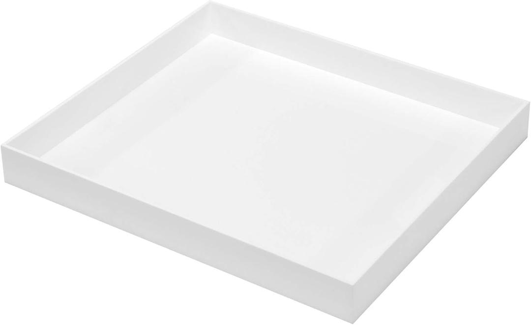 Large Glossy White Acrylic Serving Tray (18×16 Inches) Without Handles Spill Proof Acrylic Decorative Tray Organiser for Ottoman Coffee Table Countertop