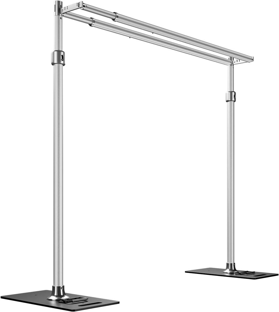 soonpho Pipe and Drape Backdrop Stand, Double Heavy Duty Backdrop Stand Adjustable Telescopic Metal Frame with Wide Flat Bases for Stability for Wedding, Photo Booth, Party & Event Decorations