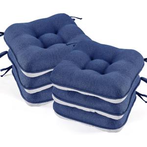 BETU Chair Cushions for Dining Chairs Set of 6,3.5" Thick Kitchen Table Chair Pads with Ties,Non Slip Backing and Covers, Seat Cushion for Dining Room,Bar,Patio Chairs,16"X16"X3.5",Navy Blue