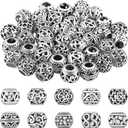 60 Pieces Silver Tone Spacer Loose Beads Hollow Filigree Tibetan Alloy Beads Spacer 12 mm Tiny Metal for Life Design DIY Jewelry Craft Making Necklace Bracelet Supplies