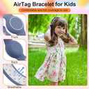 Waterproof Bracelet Compatible with AirTag for Kids (2 Pack), Protective Case GPS Tracker Holder for Child with Full Coverage Hidden Design, Soft Silicone Anti-Lost Wristband Cover for Toddler WBBW (White Black+Grey Blue White)