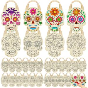 Sunnymove 24 Pcs Day of the Dead Color Your Own Goodie Bag Dia De Los Muertos Coloring Non Woven Sugar Skull Tote Treat Bags for Day of the Dead Party Decorations Mexican Party Favors Halloween Decor