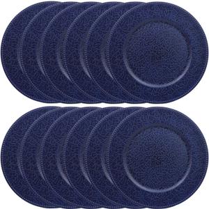 Navy Blue Chargers for Dinner Plates with Beaded Rims, Set of 12 Plastic Bulk Wedding Charger Plates for Thanksgiving, Christmas, Holiday Party Table Setting.