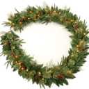 9Ft Pre-lit Christmas Garland 50 Lights, Plug in, Holiday Decoration Fireplace Stairs Mantle Door Indoor Outdoor, Pine Cone, PE Green