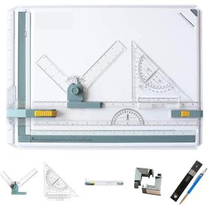 Inch A3 Drawing Board Drafting Table Multifunctional Drawing Board Table with Clear Rule Parallel Motion and Angle Adjustable Measuring System, 14.4"W x 19.7"H