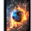 Framed Exploding Soccer Ball Wall Art, Fire and Ice Sports Wall Decor, Dynamic Soccer Poster Artwork, Minimalist Modern Football Canvas Prints for Boys Bedroom Bar, 16"L x 24"W