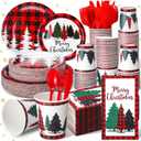 Sinmoe 400 Pcs Winter Dinnerware Set Disposable Winter Plates and Napkins Set Serve 50 Christmas Paper Dinner Plates Napkins Cup Christmas Party Supplies for Holiday(Black,red,Tree)