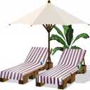 Fumete 2 Pack Lounge Chair Towels 30 x 85 Inch Pool Chaise Lounge Cover Microfiber Beach Chair Towel Portable Striped Cushion for Summer Outdoor Patio Sunbathing(Light Brown)