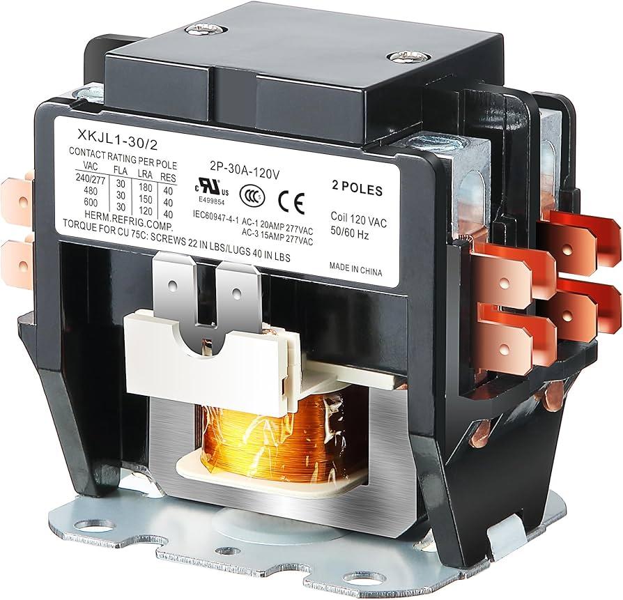 Dreyoo 1 Pack Carrier HVAC Motor Contactor, 120V 30 Amp Coil 2 Pole Replacement Relays Compatible with C230B, Air Conditioner, Heat Pump, Refrigeration Systems