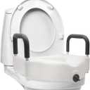 DMI Hi-Riser Elevated Locking Raised Toilet Seat with Armrests, 5 Inch Seat Height, Supports 350lbs, White