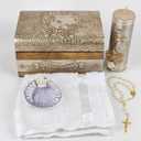 Baptism Candle Set in Premium Decoration Box with Towel, Rosary and Shell Included - Velas para bautizo Recuerdos de bautizo - Baptism kit Catholic with Candle for Party Favor