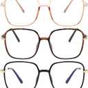 3 Pack Oversized Reading Glasses for Women Men, Large Super Light Frame Blue Light Blocking Readers Eyeglasses (Black,tortoiseshell,brown)