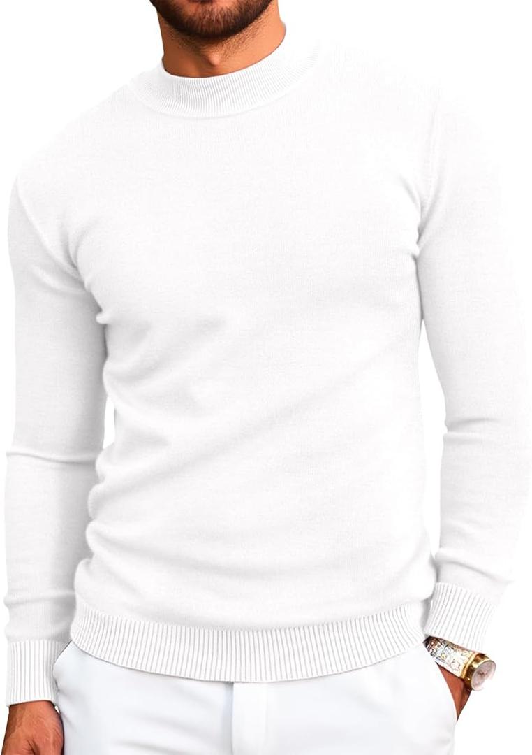 COOFANDY Mock Turtleneck for Men Long Sleeve T Shirts Casual Knitted Half Neck Thermal Pullover Sweater White, XL