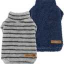 Fitwarm 2 Pack Striped Fleece Dog Sweater, Warm Winter Dog Clothes for Small Dogs Boy Girl, Fuzzy Pet Outfit, Doggy Pullover Jumper, Grey, Navy, XL