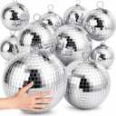 17 Pcs Disco Ball Set, Large & Mini Silver Mirror Balls (12", 8", 6", 4", 3.2"), Reflective Glass Hanging Ornaments for 70s Party, Wedding, Stage Decor, Christmas Tree & New Year Decoration
