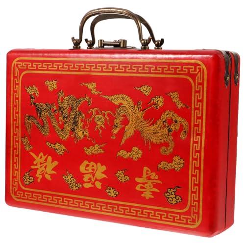 DIYEAH Wooden Chinese Mahjong Storage Case Traditional Treasure Box Mahjong TilesVintage Container 1Pc