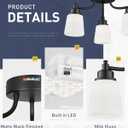 kudos 3-Light Black Ceiling Light Fixture, 18-inch Mid Century Ceiling Light with Milk Glass Shade, 24W/1300lm LED Lights for Bedroom, Hallway, Living Room, KDCL16-BK-3