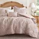 Madison Park Shabby Chic Comforter Set 5-Piece Queen Size, Puffy Seersucker Textured Grid Pattern Boho Bedding, Dusty Pink Plaid Comforter with 2 Shams & 2 Decorative Pillows