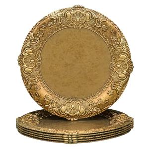 MAONAME 13" Antique Gold Charger Plates, Plate Chargers with Embossed Rim, Round Plastic Charger Plates for Wedding, Table Decor, Set of 6